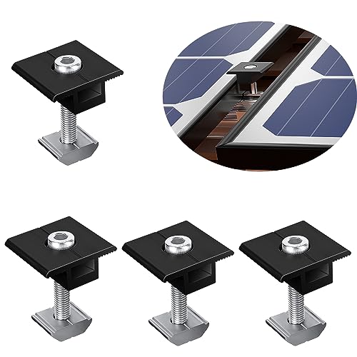 Warmfay Solarmodul Halterung 30mm Aluminiumlegierung Solarpanel Halterung Mittelklemme Kit,4X Balkonkraftwerk Befestigung Solarpanel Mittelklemmen Schwarz,Für Module mit einer Dicke von 30 mm. von Warmfay