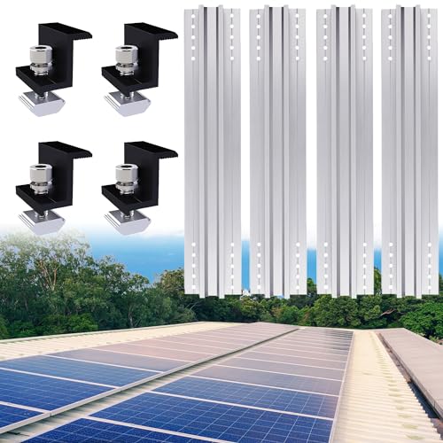 Warmfay Solarmodul Halterung Montageset, Befestigung Solarmodul 40CM Aluprofil und 30MM Schwarze Klemmen für 1X Module, Dachhalterungen Solarmodule für Flachdach Blechdach Trapezblech von Warmfay