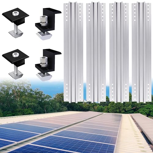 Warmfay Solarmodul Halterung Montageset, Befestigung Solarmodul 40CM Aluprofil und 35MM Schwarze Klemmen für 5X Module, Dachhalterungen Solarmodule für Flachdach Blechdach Trapezblech von Warmfay
