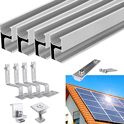 Warmfay Solarmodul Halterung Ziegeldach, Photovoltaik Halterung Ziegeldach Befestigungssystem 115CM Montageschiene Dachhaken für 3 Module, Solarpanel Halterung Ziegeldach für 30mm Dicke Solarmodule von Warmfay