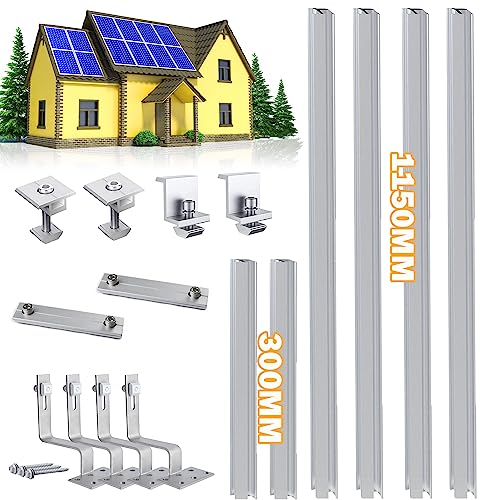 Warmfay Solarmodul Halterung Ziegeldach 3 Module, 1150MM+300MM Lange Profilschienen Dachhaken Photovoltaik Dachziegel für 1134MM Breite Solarmodule, PV Montageset Ziegeldach Geeignet für 30MM Dicke von Warmfay