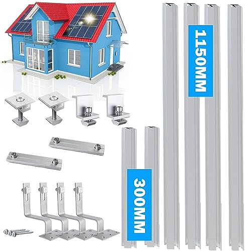 Warmfay Solarmodul Halterung Ziegeldach, 1450MM Lange Profilschienen Dachhaken Photovoltaik Dachziegel für 1134MM Breite Solarmodule, PV Montageset Ziegeldach Geeignet für 4 Module 30MM Dicke von Warmfay