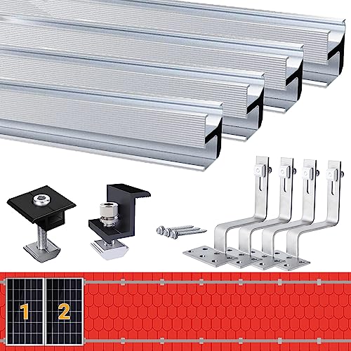 Warmfay Solarmodul Halterung Ziegeldach Set, Alu Photovoltaik Montageschiene 1150MM, Schwarz Klemme für 35MM Dicke Module, Dachhaken Solarmodul Ziegeldach, PV Montageset Ziegeldach 2 Module von Warmfay