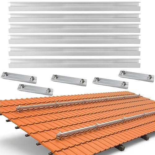 Warmfay Solarpanel Halterung Aluprofil,Dachhalterung Solarmodul PV Montageschiene 6 X110cm schienen und 5 X Profilverbinder,halterung für solarmodule,Balkonkraftwerk Befestigung Ziegeldach Set von Warmfay