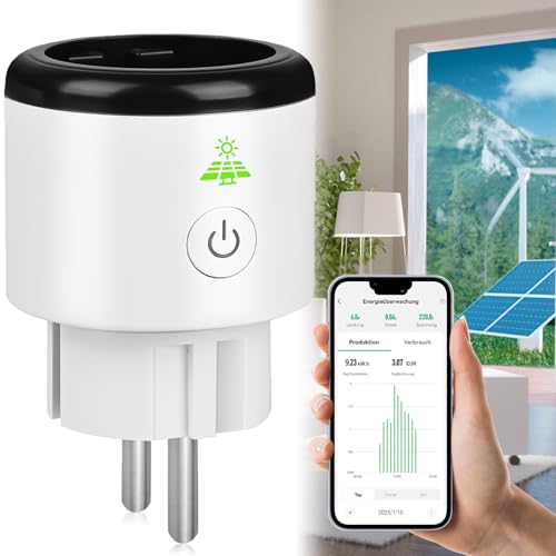 Warmfay Stromzähler Steckdose, WLAN Steckdose Stromzähler für Balkonkraftwerk Zeitschaltuhr Steckdose, Bidirektionale Messung von Stromverbrauch&Erzeugung für Mini PV Stromverbrauchsmesser 2,4GHz 16A von Warmfay