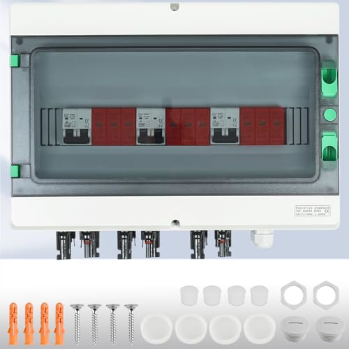 Warmfay Überspannungsschutz PV DC1000V Blitzschutz Leitungsschutzschalter 32A DC Trennschalter PV Anlage 3 String, IP65 Wasserdicht & UV-Beständig Solar Anschlusskasten 3 in 3 Out von Warmfay