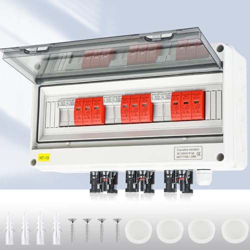 Warmfay Überspannungsschutz PV DC1000V Blitzschutz PV Anlage 20-40KA, Solar Überspannungsschutz 3 String mit 16A-Sicherung, IP65 Wasserdicht & UV-Beständig Solar Anschlusskasten 3 in 3 out von Warmfay