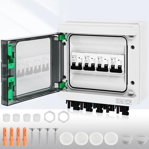 Warmfay Überspannungsschutz PV DC12-1000V Leitungsschutzschalter 32A DC Trennschalter PV Anlage 4 String, IP65 Wasserdicht & UV-Beständig Solar Anschlusskasten 4 in 4 out von Warmfay