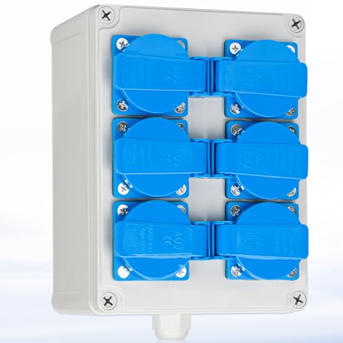 Warmfay Wandverteiler Baustromverteiler Vorverkabelt Stromverteiler, mit 6x 16A 230V Schuko Steckdosen, IP67 Wasserdicht Gehäuse für Innen und Außen Warmfay Wandverteiler Baustromverteiler Vorverkabelt Stromverteiler, mit 6x 16A 230V Schuko Steckdosen, IP67 Wasserdicht Gehäuse für Innen und Außen von Warmfay