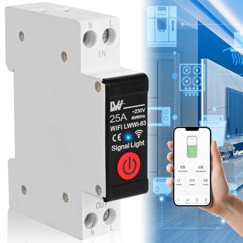 Warmfay WiFi Smart Leitungsschutzschalter, AC 230V 25A Hutschiene Circuit Breaker Schutzschalter mit Metering Funktion, Smart Wifi Schalter Fernsteuerung | 3 Timing Modi Kompatibel mit Tuya/Smart life von Warmfay