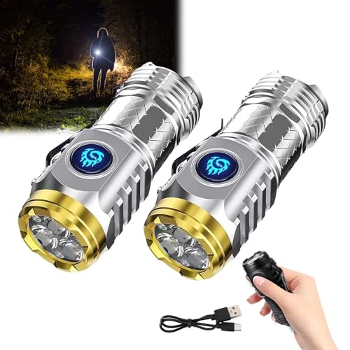 Mini-Taschenlampe mit dreiäugigem Monster,LED Taschenlampe Extrem Helle,Aufladbar Taschenlampen mit 5 Lichtmodi,Handheld klein Taschenlampe,Wasserdichte Handlampe für Camping Notfall (Silbrig/2pcs) von Warmfunn