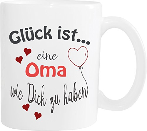 WarmherzIch Becher Tasse Glück ist… Oma Kaffee Kaffeetasse liebevoll Bedruckt Omi Großmutter Muttertag Weiß von WarmherzIch