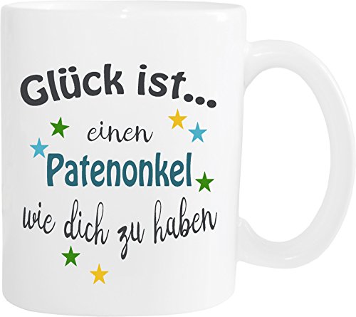 WarmherzIch Becher Tasse Glück ist… Patenonkel Kaffee Kaffeetasse liebevoll Bedruckt Freund Bruder Bro Geburt Weiß von WarmherzIch