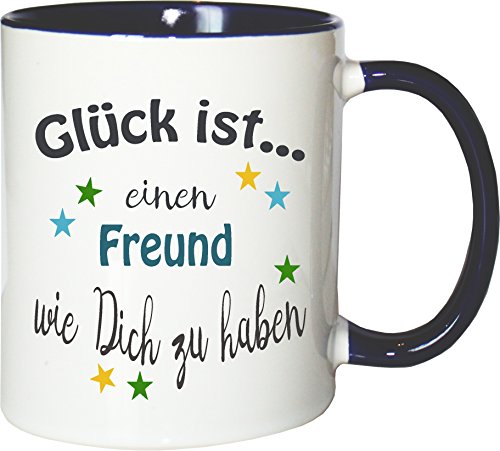 WarmherzIch Becher Tasse Glück ist…. Freund Kaffee Kaffeetasse liebevoll Bedruckt Buddy Bro Kumpel Weiß-Blau von WarmherzIch