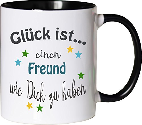 WarmherzIch Becher Tasse Glück ist…. Freund Kaffee Kaffeetasse liebevoll Bedruckt Buddy Bro Kumpel Weiß-Schwarz von WarmherzIch