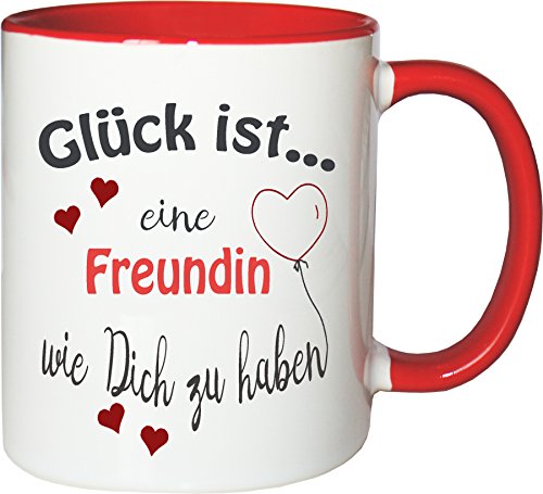 WarmherzIch Becher Tasse Glück ist… Freundin Kaffee Kaffeetasse liebevoll Bedruckt Trauzeugin BFF Frineds Forever Weiß-Rot von WarmherzIch