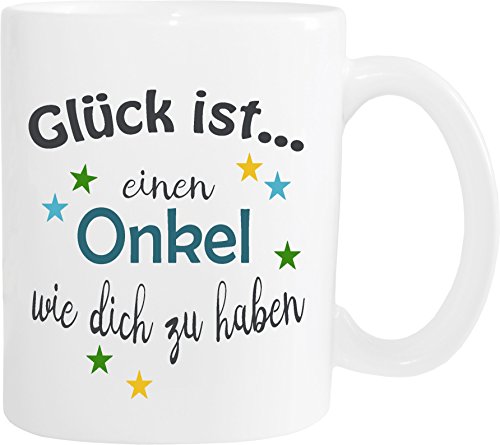 WarmherzIch Becher Tasse Glück ist… Onkel Kaffee Kaffeetasse liebevoll Bedruckt Bruder Bro Freund Geburt Weiß von WarmherzIch