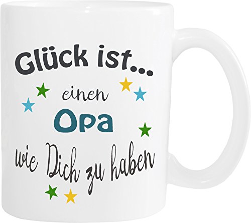 WarmherzIch Becher Tasse Glück ist… Opa Kaffee Kaffeetasse liebevoll Bedruckt Opi Großvater Vatertag Weiß von WarmherzIch