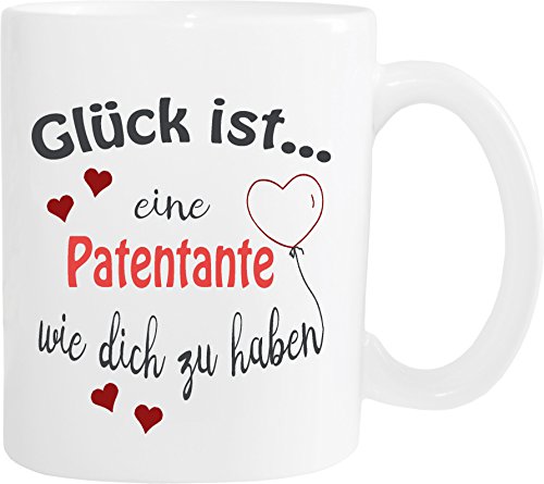 WarmherzIch Becher Tasse Glück ist… Patentante Kaffee Kaffeetasse liebevoll Bedruckt BFF Beste Freundin Schwester Weiß von WarmherzIch