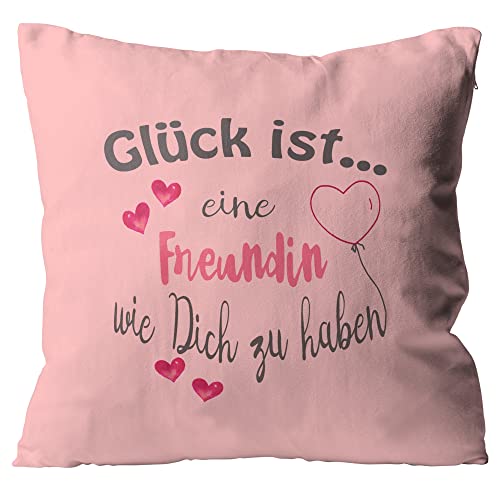 WarmherzIch Kissen Glück ist eine Freundin wie Dich zu haben - Kissenbezug mit Füllung, 45cm - Kissenhülle aus Baumwolle - Geschenk Beste Freundin BFF von WarmherzIch