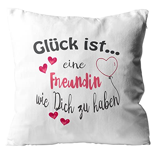 WarmherzIch Kissen Glück ist eine Freundin wie Dich zu haben - Kissenbezug mit Füllung, 45cm - Kissenhülle aus Baumwolle - Geschenk Beste Freundin BFF von WarmherzIch