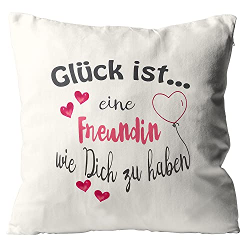 WarmherzIch Kissen Glück ist eine Freundin wie Dich zu haben - Kissenbezug ohne Füllung, 45cm - Kissenhülle aus Baumwolle - Geschenk Beste Freundin BFF von WarmherzIch