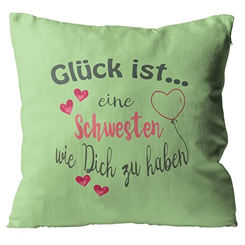 WarmherzIch Kissen Glück ist eine Schwester wie Dich zu haben - Kissenbezug mit Füllung, 45cm - Kissenhülle aus Baumwolle - Geschenk Sis Sister Geburtstag von WarmherzIch