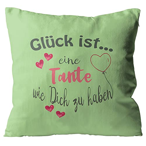 WarmherzIch Kissen Glück ist eine Tante wie Dich zu haben - Kissenbezug mit Füllung, 45cm - Kissenhülle aus Baumwolle - Geschenk Geburtstag von WarmherzIch