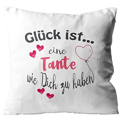 WarmherzIch Kissen Glück ist eine Tante wie Dich zu haben - Kissenbezug ohne Füllung, 45cm - Kissenhülle aus Baumwolle - Geschenk Geburtstag von WarmherzIch