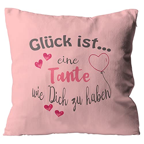 WarmherzIch Kissen Glück ist eine Tante wie Dich zu haben - Kissenbezug ohne Füllung, 45cm - Kissenhülle aus Baumwolle - Geschenk Geburtstag von WarmherzIch