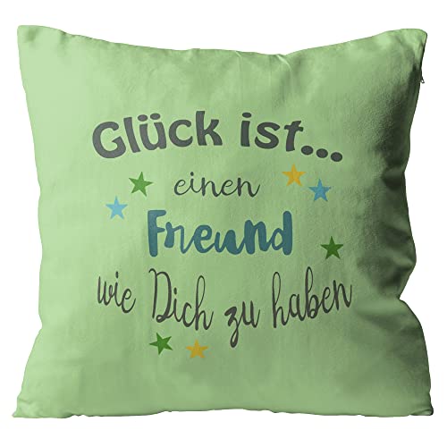 WarmherzIch Kissen Glück ist einen Freund wie Dich zu haben - Kissenbezug mit Füllung, 45cm - Kissenhülle aus Baumwolle - Geschenk BFF Bester Freund von WarmherzIch