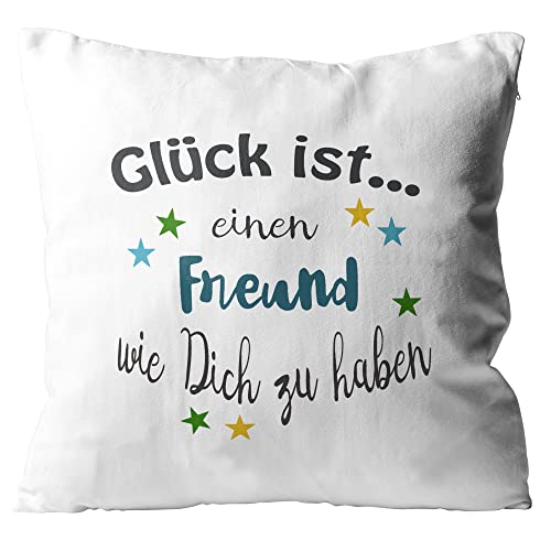 WarmherzIch Kissen Glück ist einen Freund wie Dich zu haben - Kissenbezug ohne Füllung, 45cm - Kissenhülle aus Baumwolle - Geschenk BFF Bester Freund von WarmherzIch