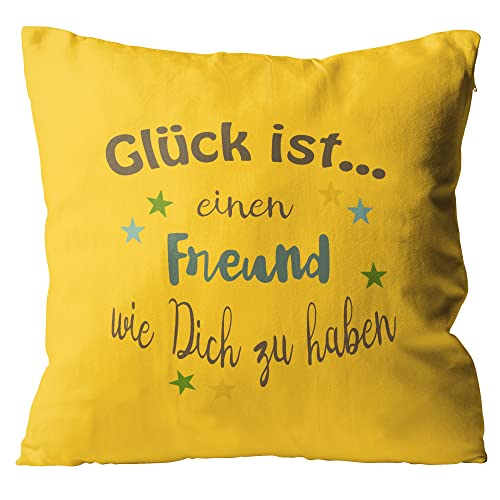 WarmherzIch Kissen Glück ist einen Freund wie Dich zu haben - Kissenbezug ohne Füllung, 45cm - Kissenhülle aus Baumwolle - Geschenk BFF Bester Freund von WarmherzIch
