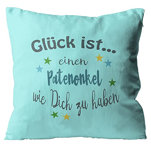 WarmherzIch Kissen Glück ist einen Patenonkel wie Dich zu haben - Kissenbezug ohne Füllung, 45cm - Kissenhülle aus Baumwolle - Geschenk Onkel Pate Taufe von WarmherzIch