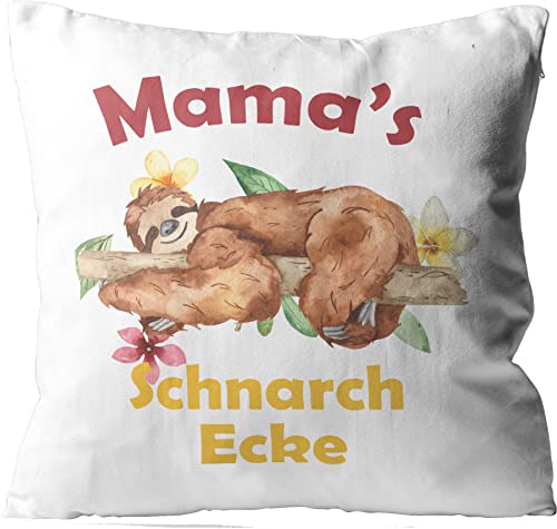 WarmherzIch Kissen Mamas Schnarchecke - Kissenbezug mit Füllung, 45cm - Kissenhülle aus Baumwolle - Geschenk Mama Sofa Couch Faultier von WarmherzIch