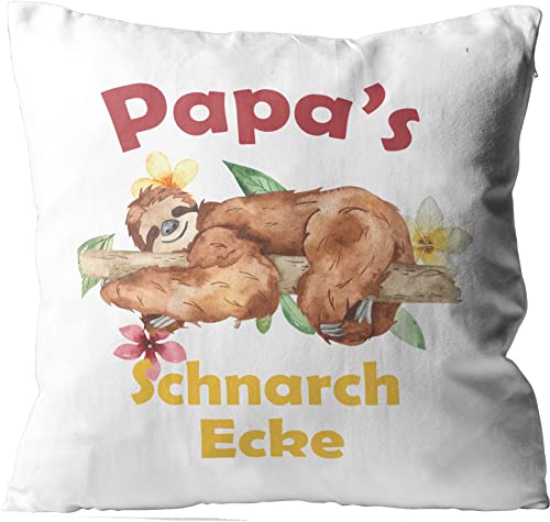 WarmherzIch Kissen Papas Schnarchecke - Kissenbezug ohne Füllung, 45cm - Kissenhülle aus Baumwolle - Geschenk Papa Sofa Couch Faultier von WarmherzIch