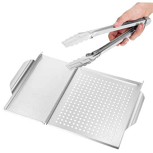 Warmhm 1 Satz Essenszange Platte Grillpfanne Fleisch Grillschale Tablett Spieß Rostfrei Grillzubehör Grillkorb Für Außengrill Teller Kochgeschirr Im Freien 430er Edelstahl von Warmhm