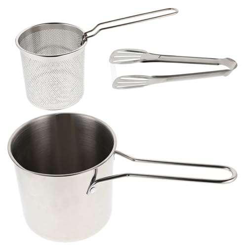 Warmhm 1 Satz Fritteuse mit Frittierkorb und Zange Tiefer Frittierpot für Frühstück Milch und Babynahrung Küchengerät für Induktionskochfelder und von Warmhm