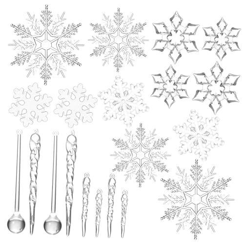 Warmhm 1 Satz Transparenten Weihnachtsbaum Ornamenten Eiszapfen und Schneeflocken Dekorationen für Winterpartys Hochzeiten und Feiertagsfeiern von Warmhm