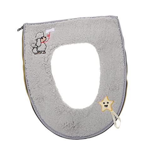 Warmhm 1 Stück Warmes Toilettenring Kissen mit Griff Graue Gestickte Cartoon Toilettenauflage aus Kuscheligem Lammfell für und Stil für Senioren und Familien von Warmhm