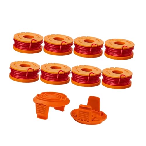 Warmhm 10 Stück Teiliges Set Mähseil Ersatz Spulen mit Deckeln Nylon Faden Trimmerkopf Kompatibel für Worx Rasentrimmer Zubehör Langlebig Flexibel Schnelles Schneiden von Warmhm