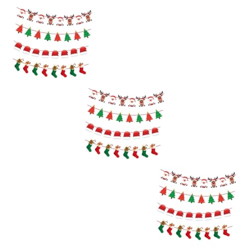 Warmhm 12 STK Weihnachtsfahne Weihnachten Kaminsims Girlande Weihnachtsbaum-Banner-Flagge Weihnachtswanddekoration Frohe Weihnachtsgirlande Dekorbanner Dekorative Flagge Papier Fenster von Warmhm
