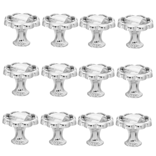 Warmhm 12 Stück Blumenförmige Kristallknöpfe Silber Moderner Kratzfester Möbelgriff mit Schrauben Kleine Griffe für Küchenschränke Kommoden Kleiderschränke Einfache Montage Vielseitig von Warmhm