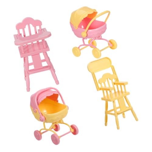 Warmhm 2 Sets Puppenhauszubehör: Realistischer Mini-Kinderwagen Und Hochstuhl – Puppenhaus-Layout-Requisiten Für Rollenspiele – Detaillierte Miniaturmöbel von Warmhm