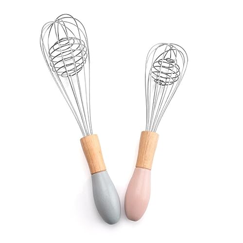 Warmhm 2 Stück Schneebesen mit Holzgriff Teiliges Handmixer für Küche zum Rühren von Eiern Saucen und Teigen Zufällige Farben Zufällige Farbe Zufällige Farbe von Warmhm