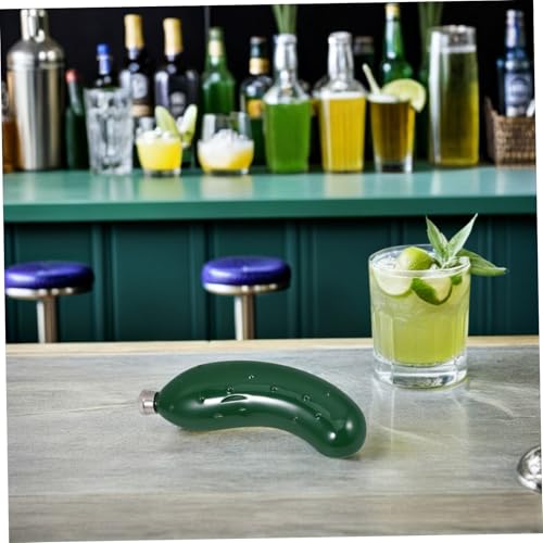 Warmhm 2 Stück Teiliges Edelstahl-flachmann Gurkenform Whiskey Flasche Tragbarer Trinkflasche mit Kreativem Design Kompakt und Langlebig für Outdoor Wandern Camping Grün von Warmhm