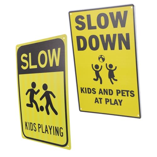 Warmhm 2 Stück Warnschild Spielende Teilig Straßenverkehrszeichen Metall mit Abgerundeten Ecken Leicht und zur Verkehrssicherheit und Geschwindigkeitswarnung von Warmhm