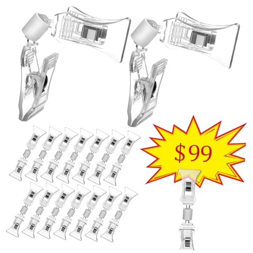 Warmhm 20 Stück Transparente Doppelseitige Clips Robuste Mini Labelhalter für Preisschilder und Schilderanzeigen im Einzelhandel Leicht zu Verwenden Platzsparend Klare Sichtbarkeit von Warmhm