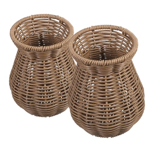 Warmhm 2stücke Geflochtene Kunststoffvase Im Landhausstil Handgefertigt Für Wohnzimmer Und Schlafzimmer Bruchsicherer Blumentopf Mit Rattan-imitat Für Tischdekoration Und Blumenschmuck von Warmhm