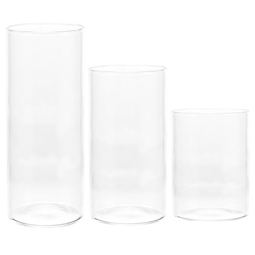 Warmhm 3 StüCk Klarglas Kerzenhalter HüLsen Zylinder Kerzenschirm Hurricane Kerzenhalter Rohrabdeckung FüR Kerzen Stumpenkerzen Schwimmkerzen Kerzenglasvase Hochzeit Party Esstisch Dekoration Wohnzim von Warmhm